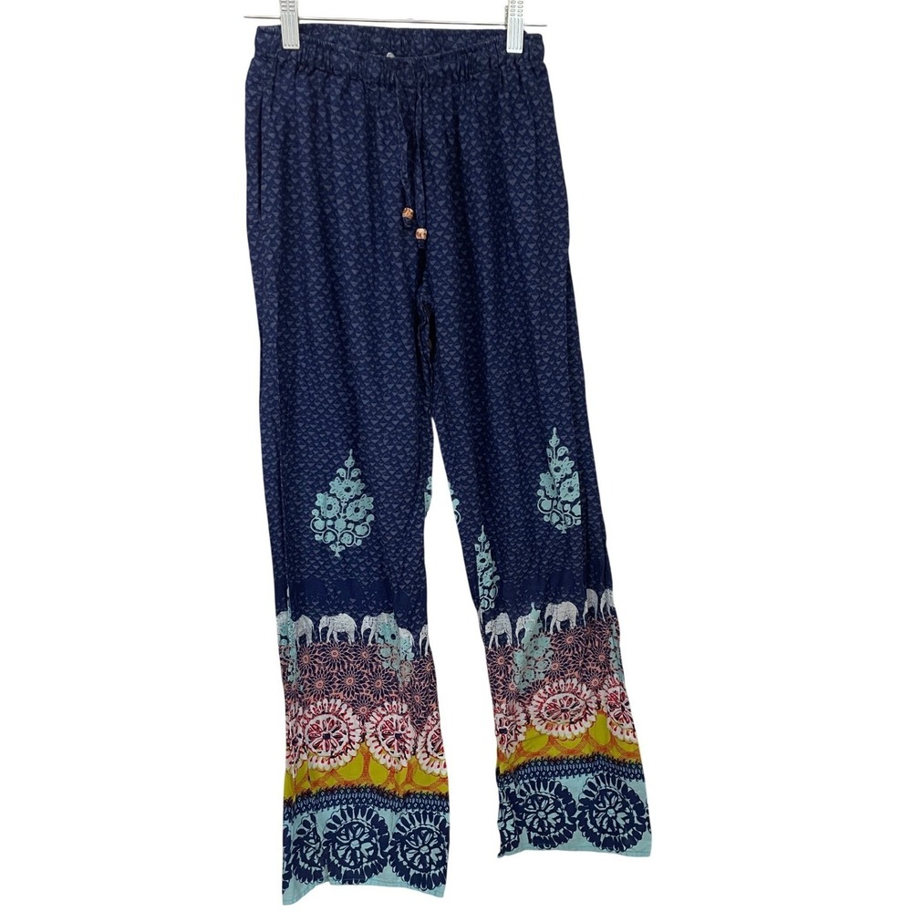 Sudara Punjammies Blue Elephant Print Lounge Pajama Pants XS Boho Wide Leg